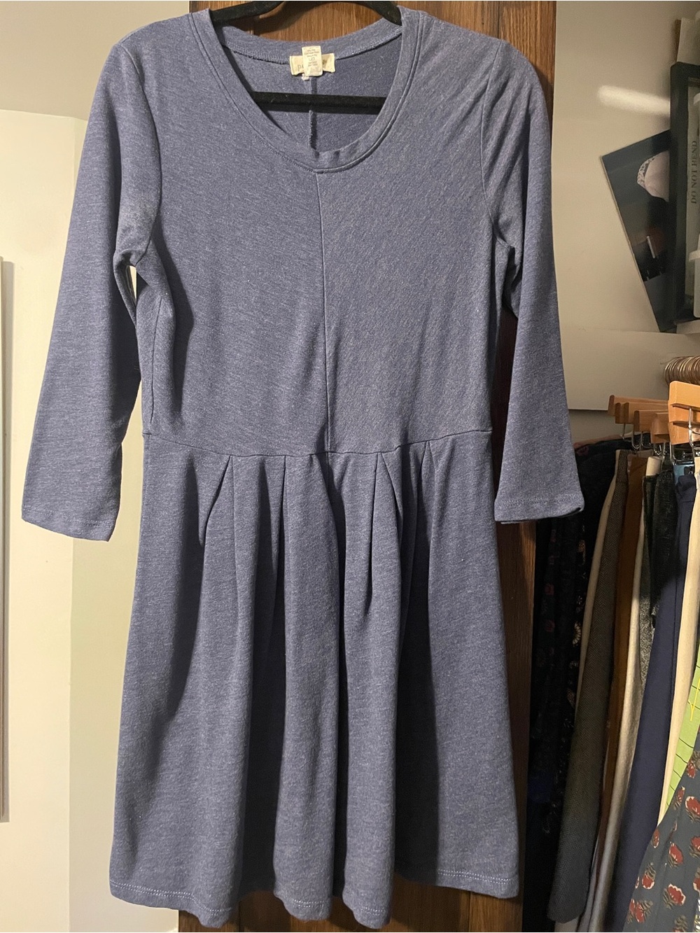 Puella Heather Blue Fit Flare Midi Dress with Pleated Skirt